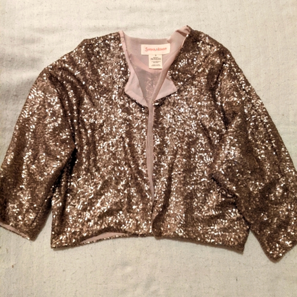 NWOT Anthropologie Stitch&Knot size S gold sequin short jacket